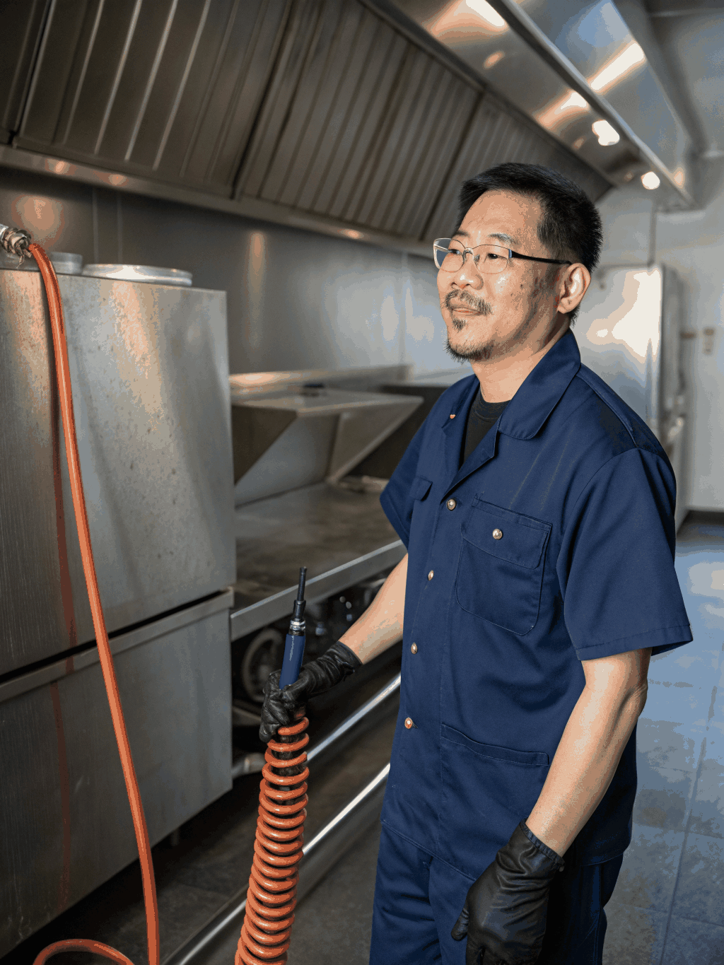 David Chen operating drain diagnostic equipment