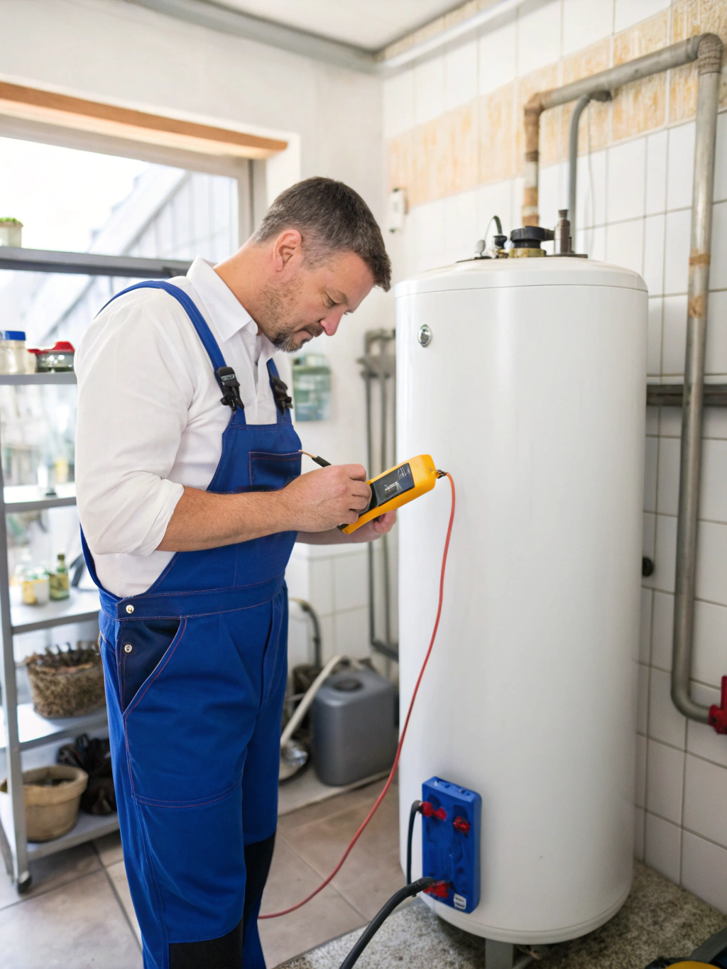 James O'Connor servicing a water heater unit
